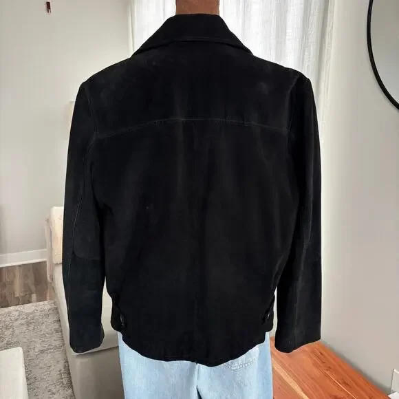 Vintage 90s Distressed Black Suede Leather Bomber Jacket Quilted Lining No Size - Picture 5 of 16
